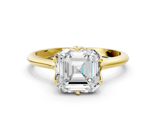 Asscher Cut Lab Diamond Solitaire Ring with Flower Prong Setting and Classic Band| D VS1