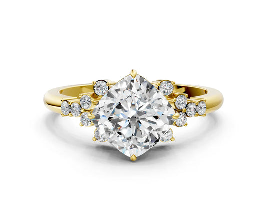 Cushion Cut Lab Diamond Ring with Side Stones and Four-Prong Setting| D VS1