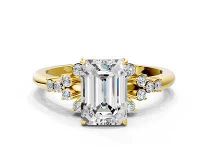 Emerald Cut Lab Diamond Ring with Side Stones and Four-Prong Setting| D VS1