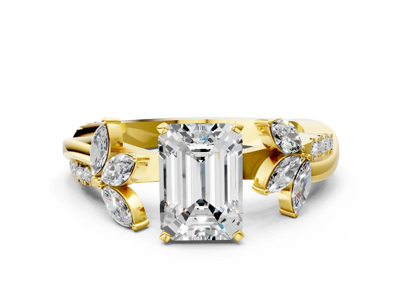 EMERALD FLORAL NATURE INSPIRED CHANNEL RING