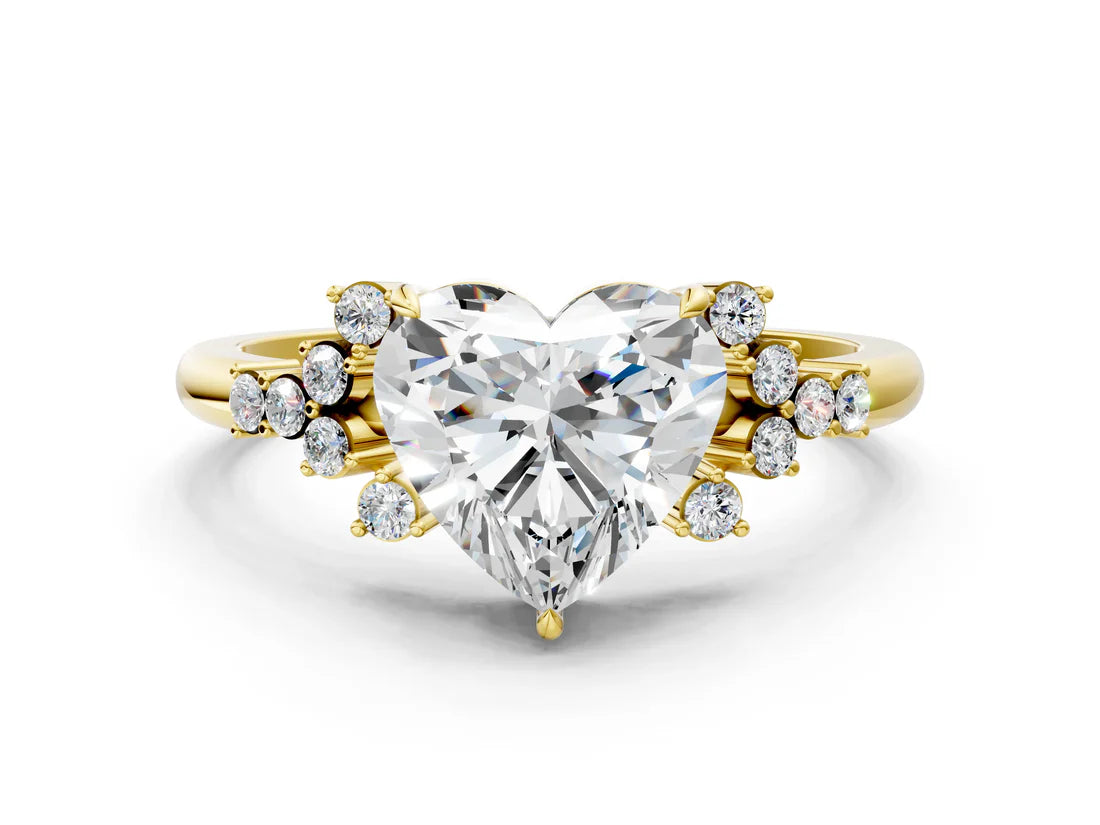 Heart Cut Lab Diamond Ring with Side Stones and Four-Prong Setting| D VS1