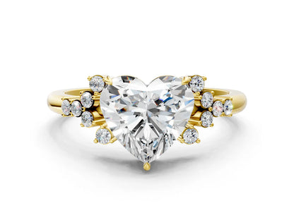 Heart Cut Lab Diamond Ring with Side Stones and Four-Prong Setting| D VS1