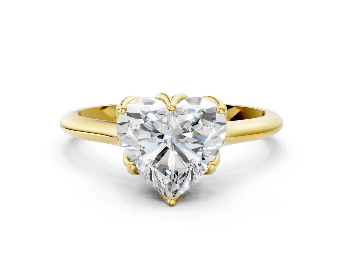 Heart Cut Lab Diamond Solitaire Ring with Flower Prong Setting and Classic Band| D VS1