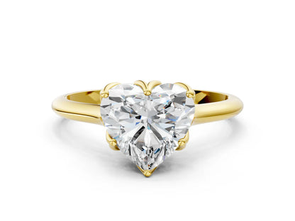 Heart Cut Lab Diamond Solitaire Ring with Flower Prong Setting and Classic Band| D VS1
