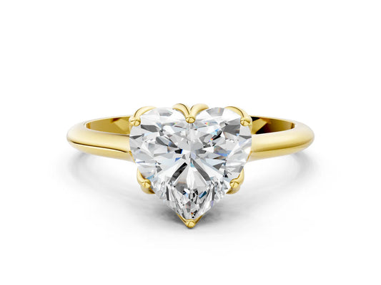 Heart Cut Lab Diamond Solitaire Ring with Flower Prong Setting and Classic Band| D VS1