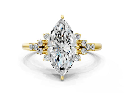Marquise Cut Lab Diamond Ring with Side Stones and Four-Prong Setting| D VS1