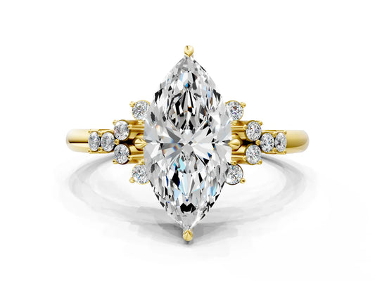 Marquise Cut Lab Diamond Ring with Side Stones and Four-Prong Setting| D VS1