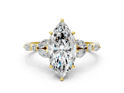 Marquise Cut Lab Diamond Solitaire Ring with Side Stones and Four-Prong Setting| D VS1