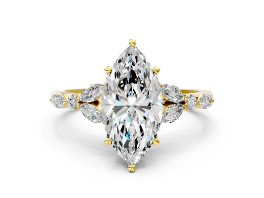 Marquise Cut Lab Diamond Solitaire Ring with Side Stones and Four-Prong Setting| D VS1