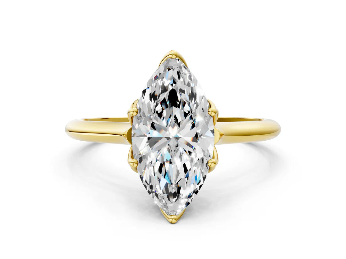 Marquise Cut Lab Diamond Solitaire Ring with Flower Prong Setting and Classic Band| D VS1