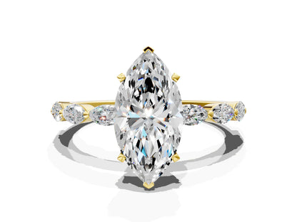 Marquise Cut Lab Diamond Ring with Marquise Side Stones and Prong Setting| D VS1