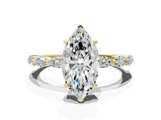 Marquise Cut Lab Diamond Ring with Marquise Side Stones and Prong Setting| D VS1