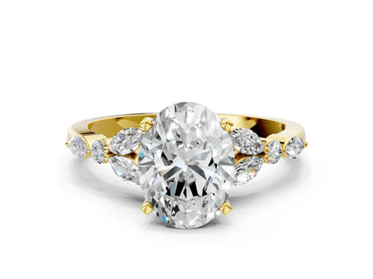 Oval Cut Lab Diamond Solitaire Ring with Side Stones and Four-Prong Setting| D VS1