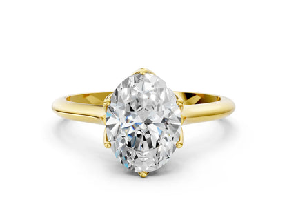 Oval Cut Lab Diamond Solitaire Ring with Flower Prong Setting and Classic Band| D VS1