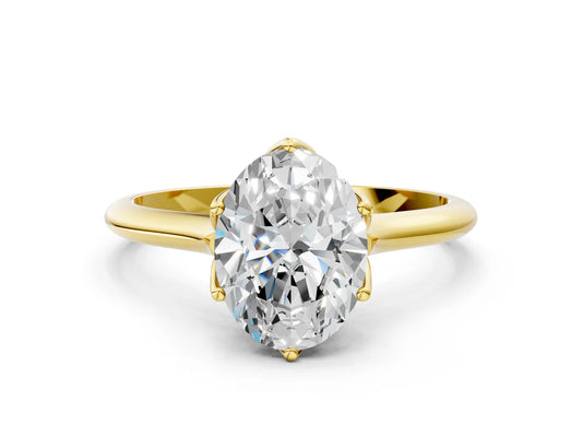Oval Cut Lab Diamond Solitaire Ring with Flower Prong Setting and Classic Band| D VS1