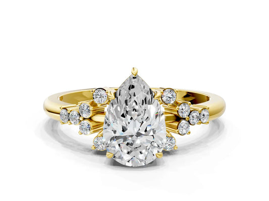 Pear Cut Lab Diamond Ring with Side Stones and Four-Prong Setting| D VS1