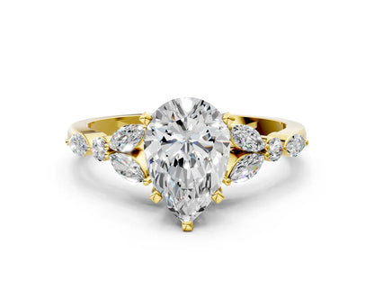 Pear Cut Lab Diamond Solitaire Ring with Side Stones and Four-Prong Setting| D VS1