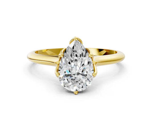 Pear Cut Lab Diamond Solitaire Ring with Flower Prong Setting and Classic Band| D VS1