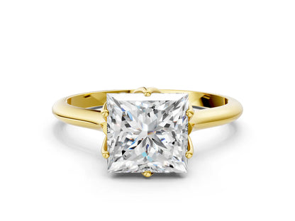 Princess Cut Lab Diamond Solitaire Ring with Flower Prong Setting and Classic Band| D VS1