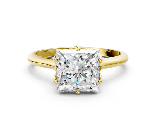 Princess Cut Lab Diamond Solitaire Ring with Flower Prong Setting and Classic Band| D VS1