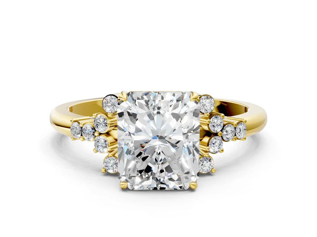 Radiant Cut Lab Diamond Ring with Side Stones and Four-Prong Setting| D VS1