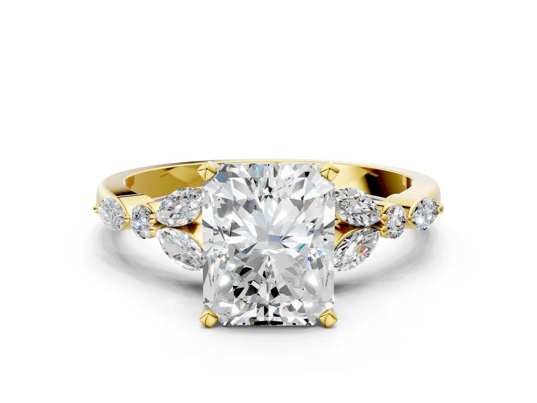 Radiant Cut Lab Diamond Solitaire Ring with Side Stones and Four-Prong Setting| D VS1