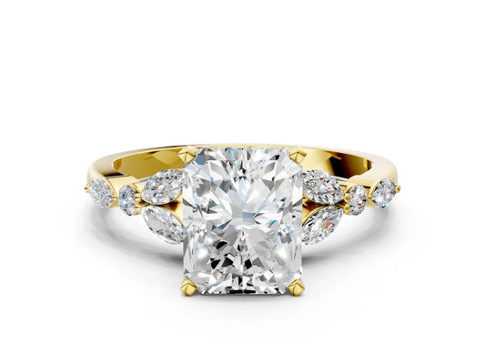 Radiant Cut Lab Diamond Solitaire Ring with Side Stones and Four-Prong Setting| D VS1