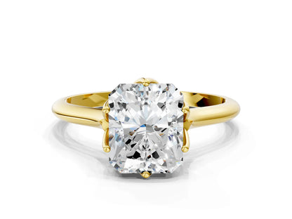 Radiant Cut Lab Diamond Solitaire Ring with Flower Prong Setting and Classic Band| D VS1