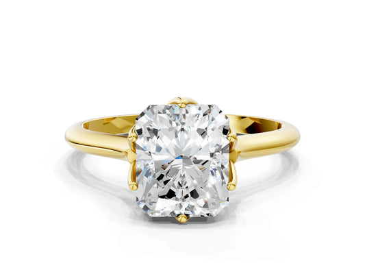 Radiant Cut Lab Diamond Solitaire Ring with Flower Prong Setting and Classic Band| D VS1