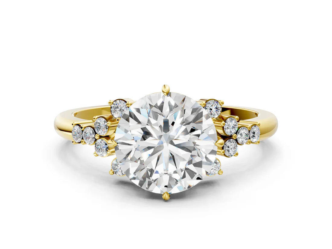 Round Cut Lab Diamond Ring with Side Stones and Four-Prong Setting| D VS1