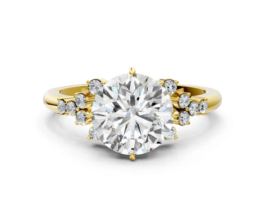 Round Cut Lab Diamond Ring with Side Stones and Four-Prong Setting| D VS1