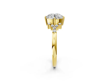Round Cut Lab Diamond Ring with Side Stones and Four-Prong Setting| D VS1