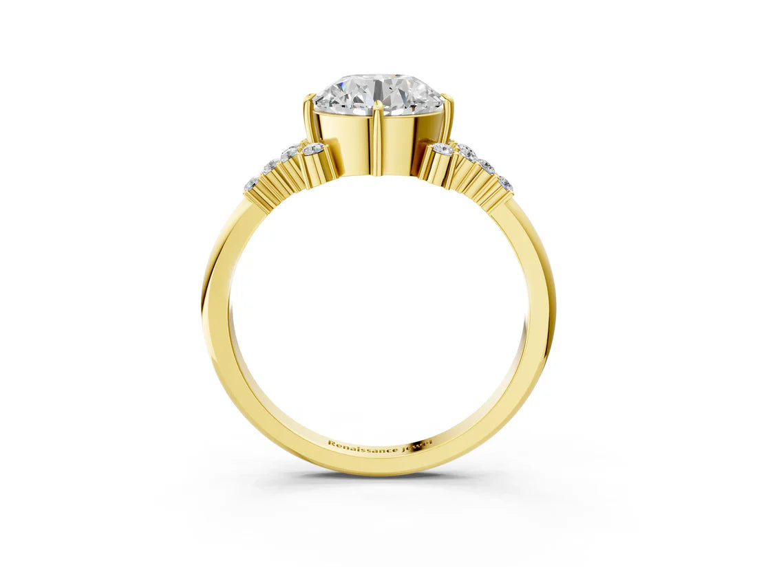 Round Cut Lab Diamond Ring with Side Stones and Four-Prong Setting| D VS1