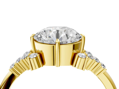 Round Cut Lab Diamond Ring with Side Stones and Four-Prong Setting| D VS1