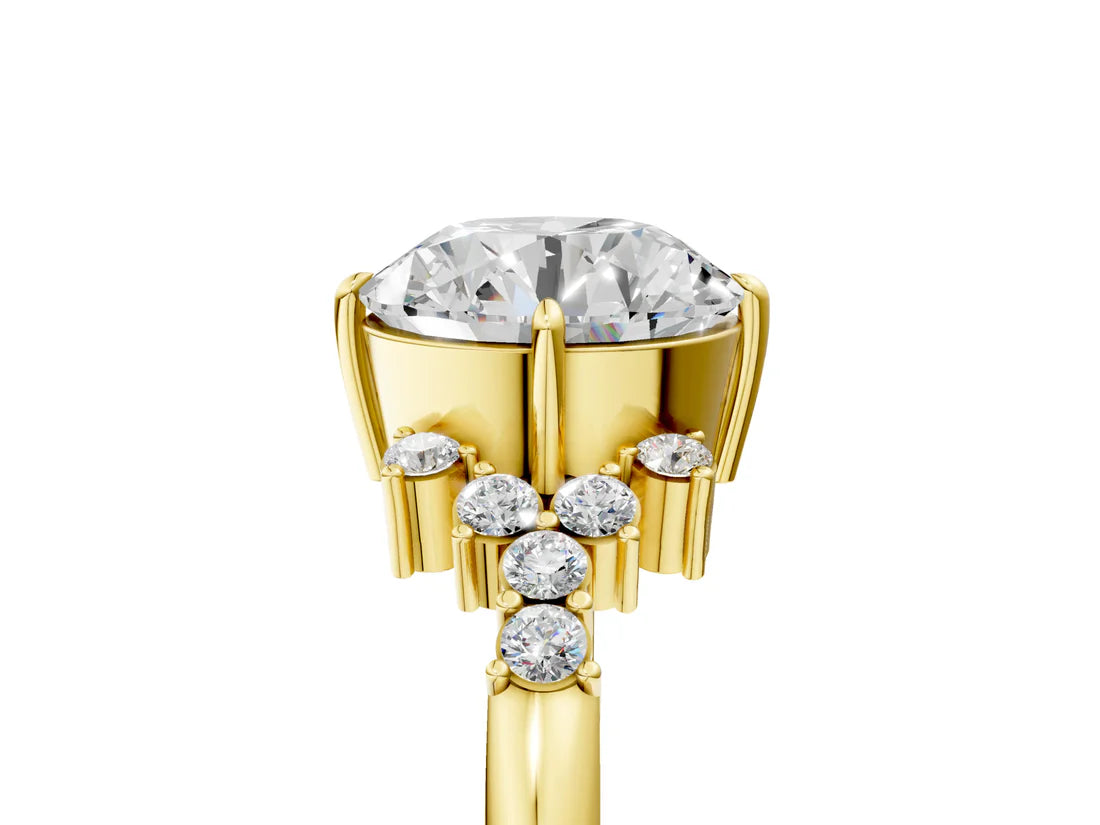 Round Cut Lab Diamond Ring with Side Stones and Four-Prong Setting| D VS1