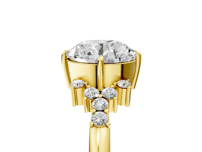 Round Cut Lab Diamond Ring with Side Stones and Four-Prong Setting| D VS1
