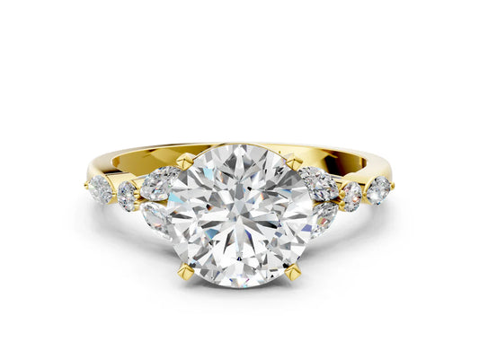 Round Cut Lab Diamond Solitaire Ring with Side Stones and Four-Prong Setting| D VS1