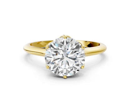 Round Cut Lab Diamond Solitaire Ring with Flower Prong Setting and Classic Band| D VS1
