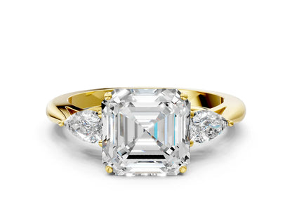 Three-Stone Asscher Cut Lab Diamond Solitaire Ring with Tapered Band and Four-Prong Setting| D VS1