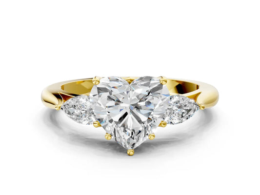 Three-Stone Heart Cut Lab Diamond Solitaire Ring with Tapered Band and Four-Prong Setting| D VS1