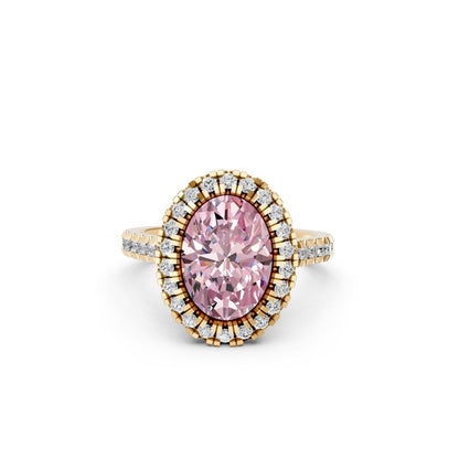 OVAL PINK HALO RING WITH PAVE BAND