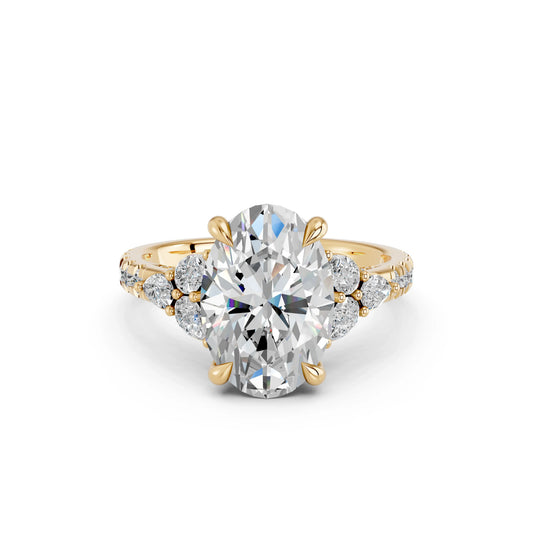 OVAL RING WITH HIDDEN HALO AND PAVE BAND