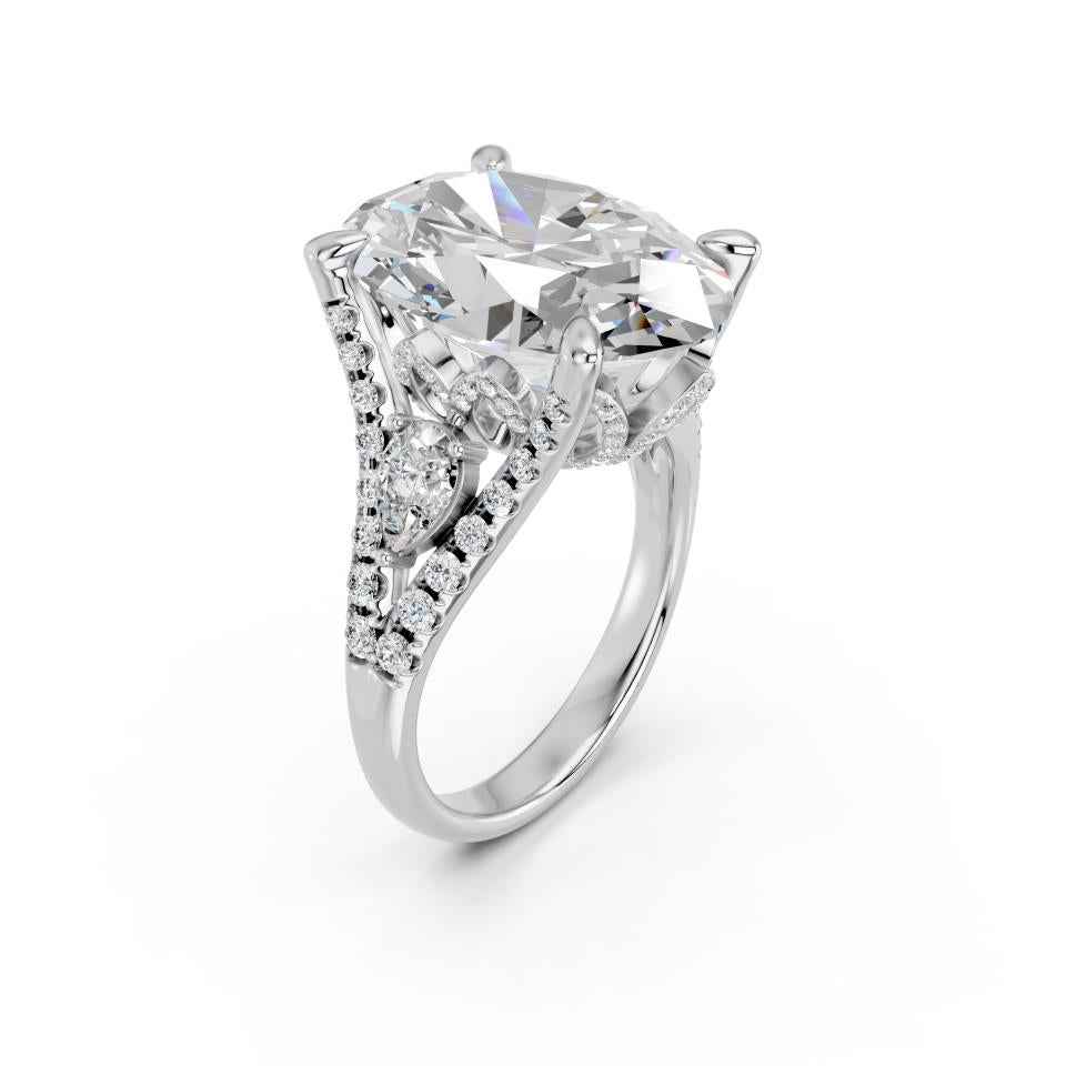 OVAL FANCY RING WITH HIDDEN HALO AND PAVE BAND