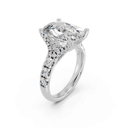 CUSHION RING WITH HIDDEN HALO AND PAVE BAND