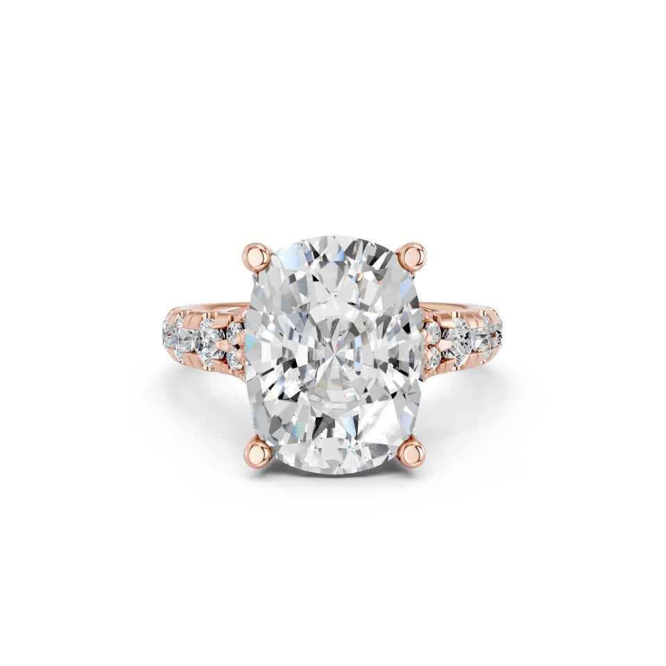 CUSHION RING WITH HIDDEN HALO AND PAVE BAND