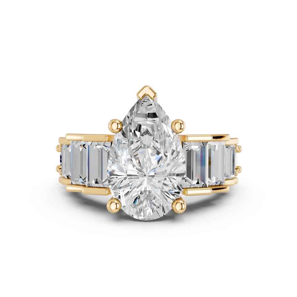 PEAR RING WITH BAGUETTE SIDE STONES