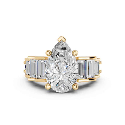 PEAR RING WITH BAGUETTE SIDE STONES