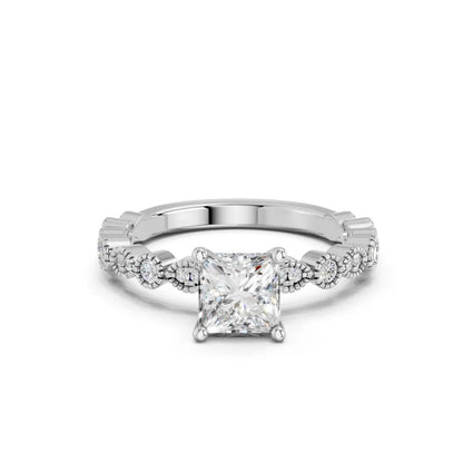 Princess Cut Lab Diamond with vintage milgrain band | D VS1