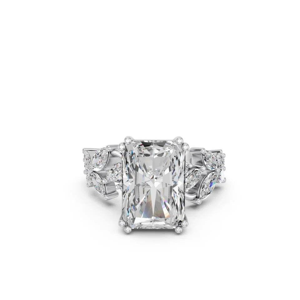 Radiant Cut Lab Diamond with marquise and round as floral side stones | D VS1