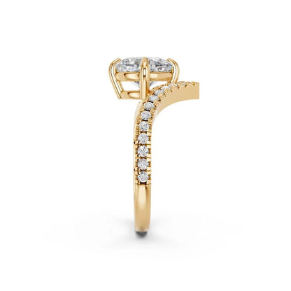 Cushion Cut Lab Grown Diamond Engagement Ring with bypass split pave band| D VS1